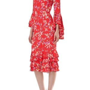 AMUR Red Floral Long Sleeve Dress